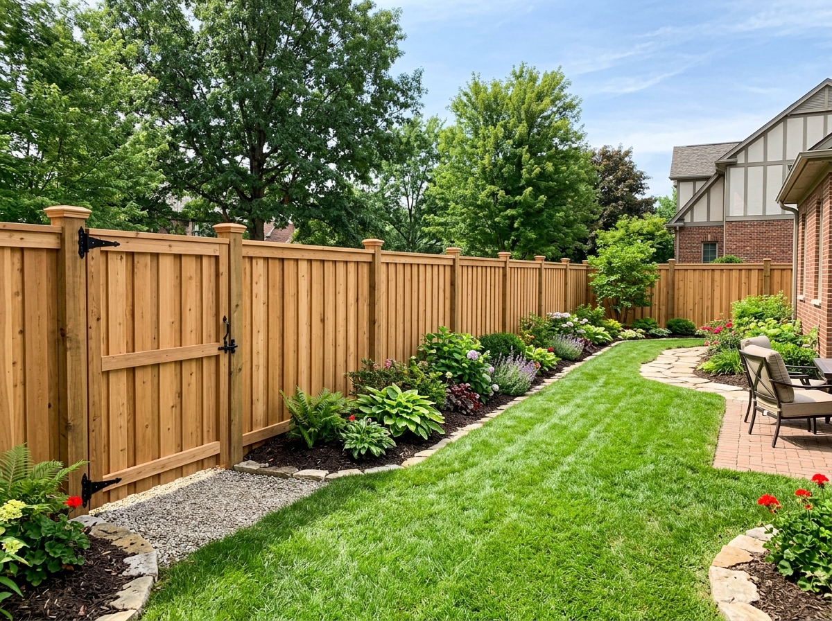 Custom Western Red Cedar privacy fence with gate